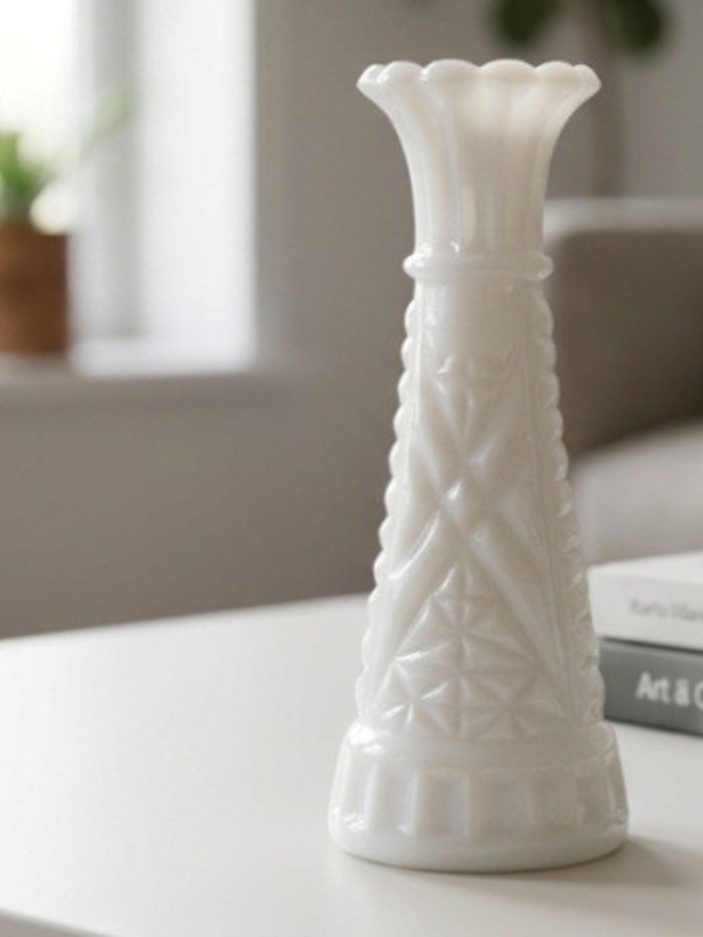 White Milk Glass Decorative Bud Vase